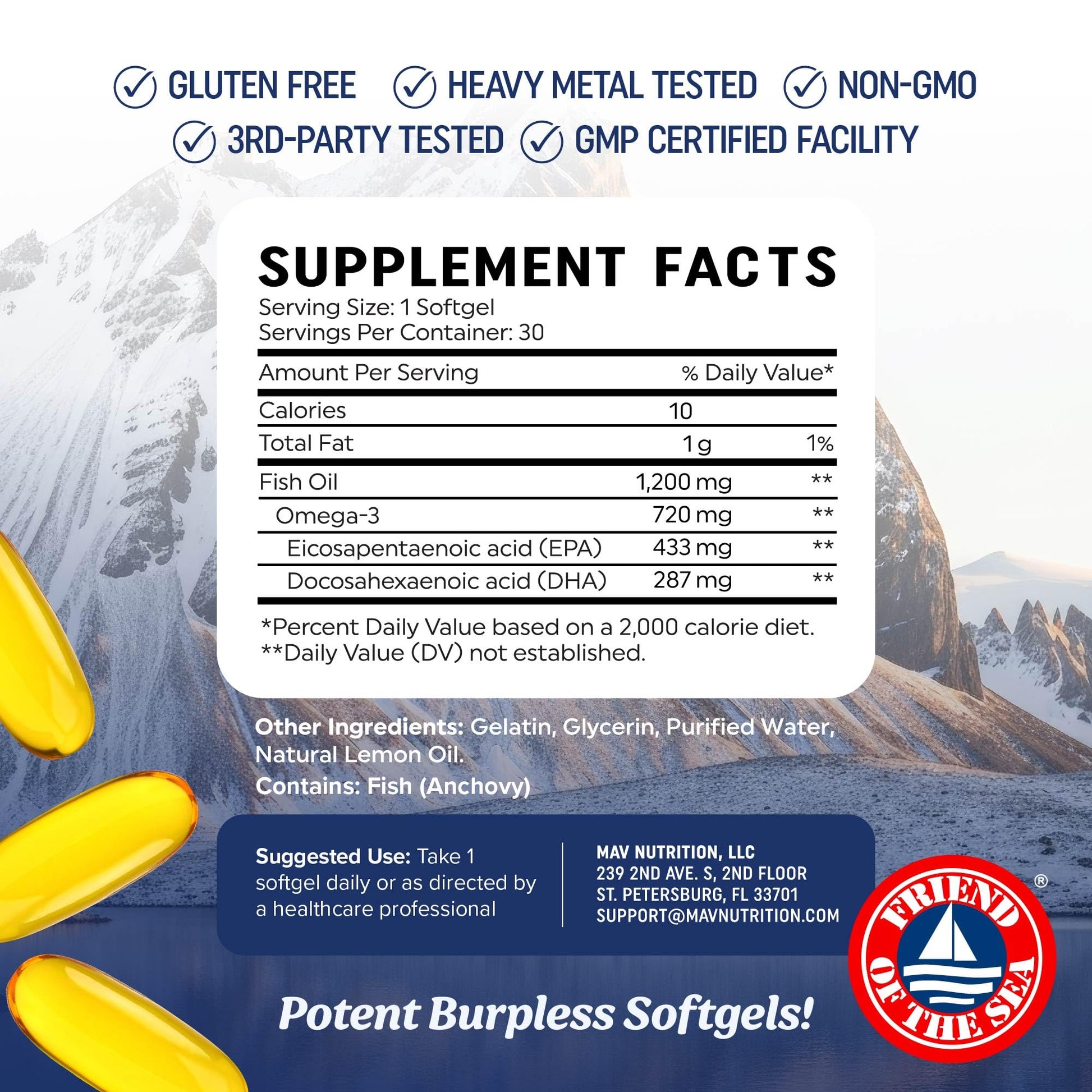 Triple Strength Omega 3 Fish Oil 1200 mg | EPA & DHA | Wild Caught, Sustainably Sourced Omega-3 Fatty Acids | Premium Burpless Fish Oil Supplements - Maple Wellness Supplements