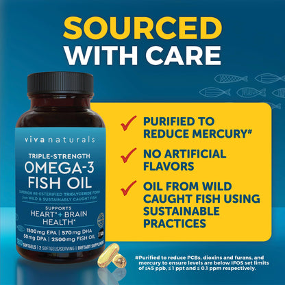 Triple Strength Omega 3 Fish Oil Supplement for Men and Women – 2500 mg High-Potency, Easy-to-Absorb Re-esterified Triglyceride Form, Pescatarian-Friendly DPA EPA DHA Omega 3 Supplement, 180 Softgels - Maple Wellness Supplements