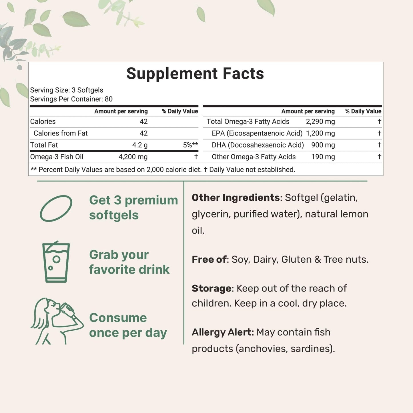 Triple Strength Omega 3 Fish Oil Supplements 4200mg Per Serving, 240 Softgels - Maple Wellness Supplements