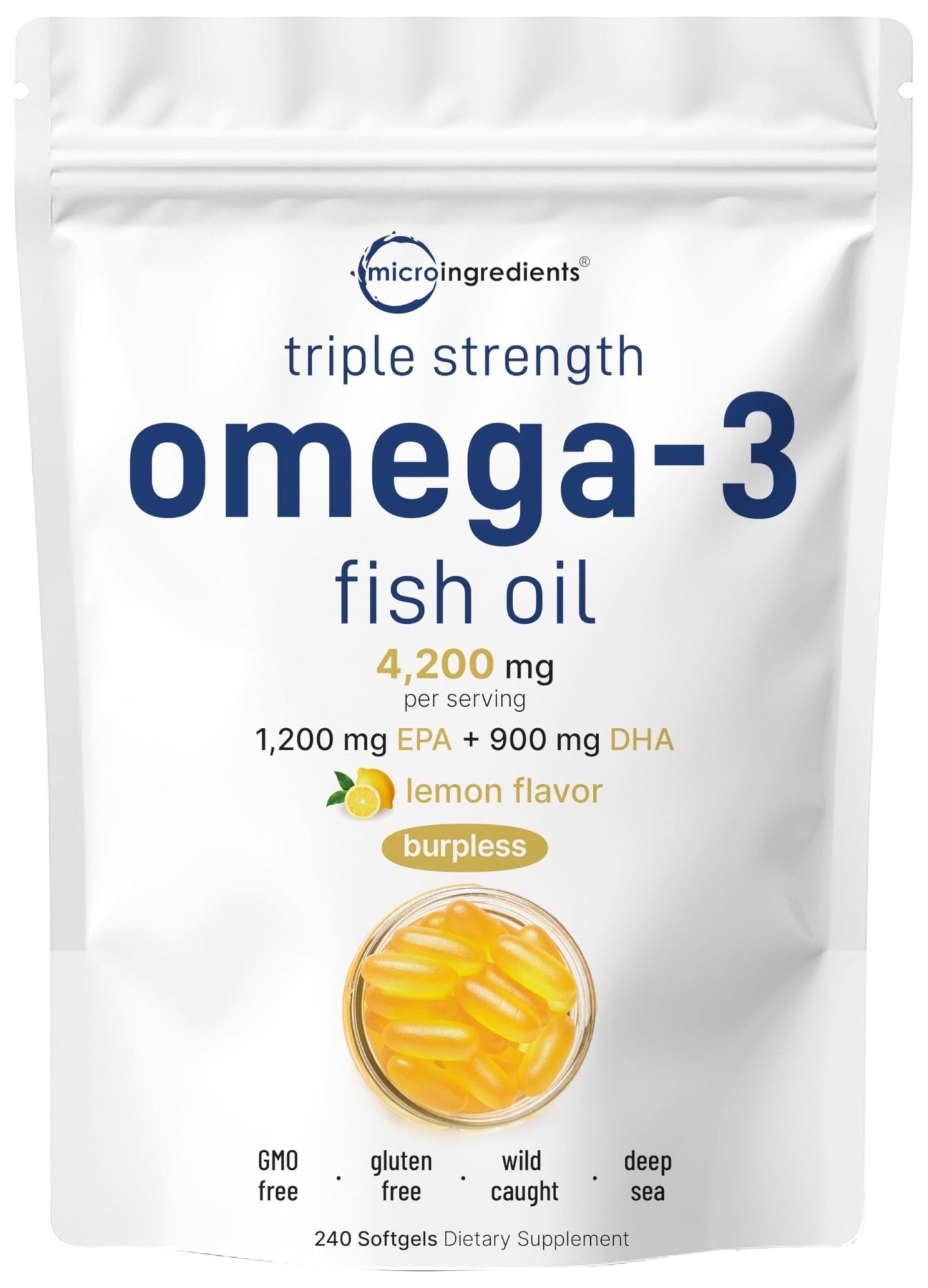 Triple Strength Omega 3 Fish Oil Supplements 4200mg Per Serving, 240 Softgels - Maple Wellness Supplements