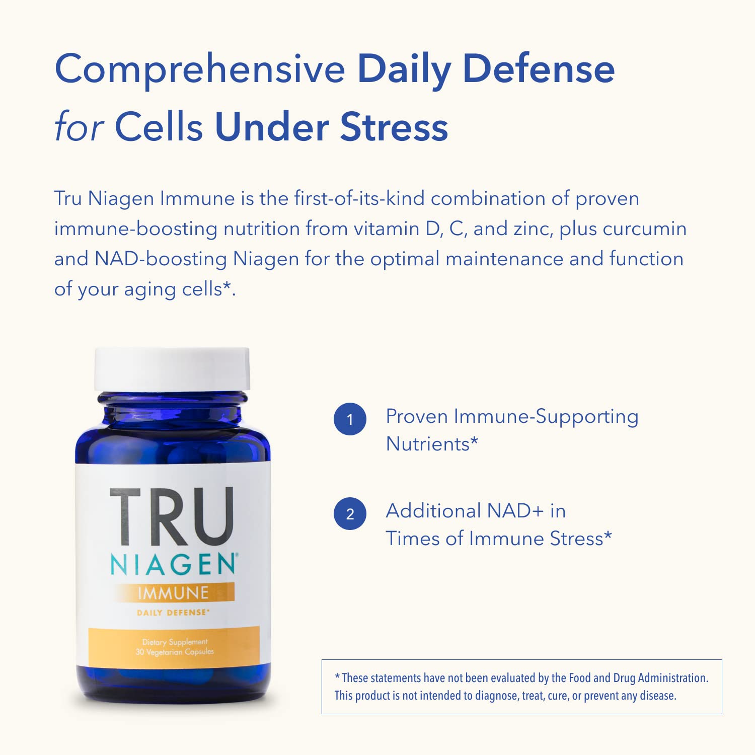 TRU NIAGEN Immune Support Supplement - Daily Defense - Vitamin C from Fermentation, Vegan Vitamin D3 2000 IU, Zinc, Plus Theracurmin (Curcumin) + Multi Award-Winning NAD Boosting Niagen 150mg 30ct - Maple Wellness Supplements