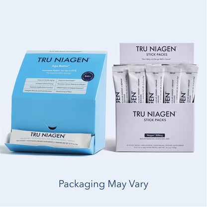 TRU NIAGEN NAD+ Booster with Hydration & Prebiotic Support Award-Winning Nicotinamide Riboside Mixing Powder for Cellular Energy, Repair & Healthy Aging - 30ct/300mg Stick Packs: On-The-Go Supplement - Maple Wellness Supplements