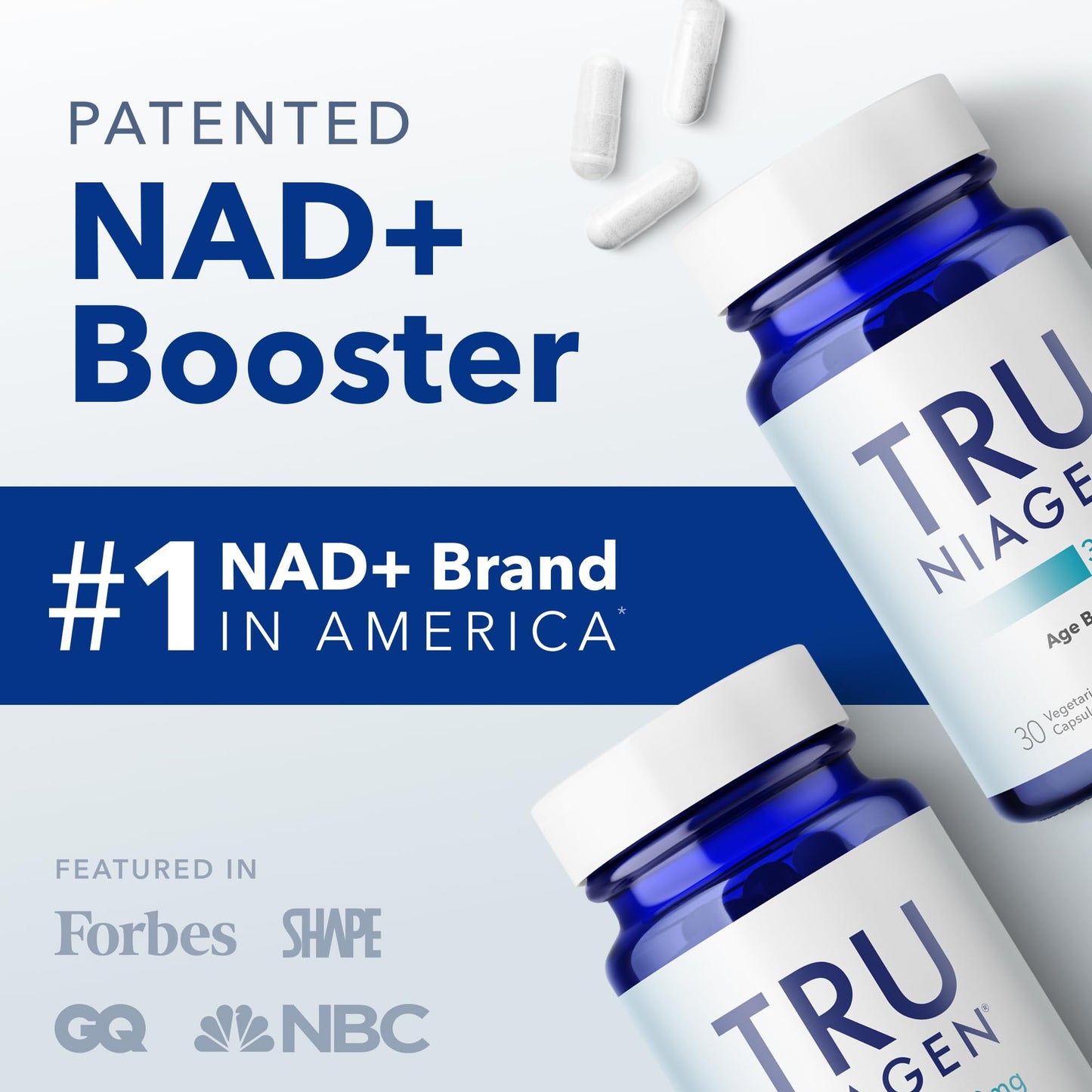 TRU NIAGEN Patented NAD Supplement for Brain Function, Anti Aging & Cell Regeneration, 300mg Niagen, 30 Servings | Supports Cellular Energy, Muscle | Nicotinamide Riboside (NR) Take 1 Daily | 2 Bottle - Maple Wellness Supplements