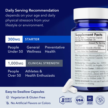 TRU NIAGEN Patented NAD Supplement for Brain Function, Anti Aging & Cell Regeneration, 300mg Niagen, 30 Servings | Supports Cellular Energy, Muscle | Nicotinamide Riboside (NR) Take 1 Daily | 1 Bottle - Maple Wellness Supplements