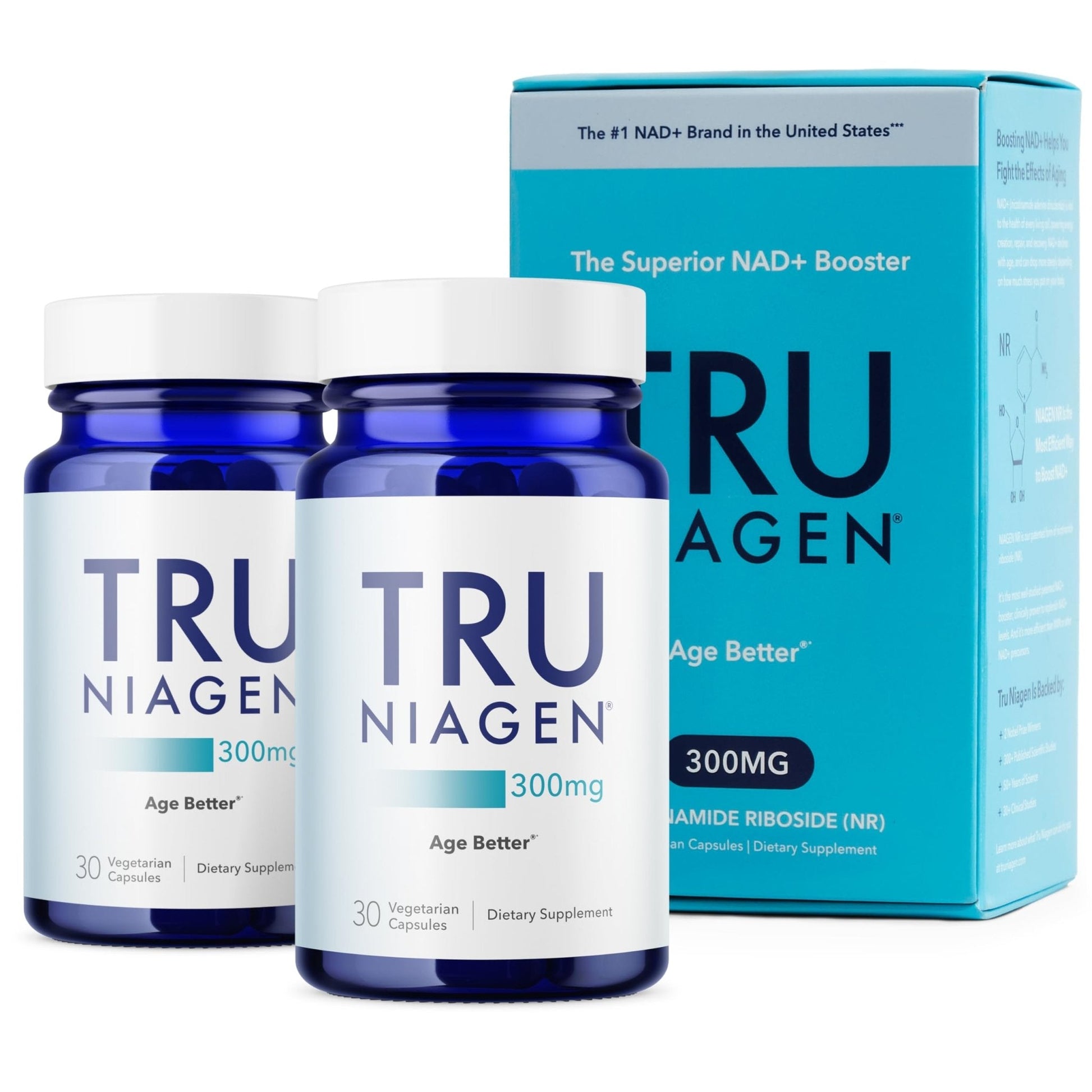 TRU NIAGEN Patented NAD Supplement for Brain Function, Anti Aging & Cell Regeneration, 300mg Niagen, 30 Servings | Supports Cellular Energy, Muscle | Nicotinamide Riboside (NR) Take 1 Daily | 2 Bottle - Maple Wellness Supplements