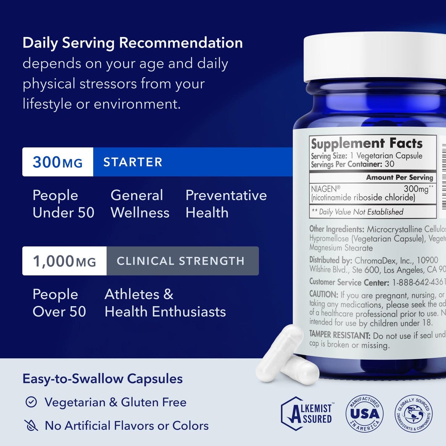 TRU NIAGEN Patented NAD Supplement for Brain Function, Anti Aging & Cell Regeneration, 300mg Niagen, 30 Servings | Supports Cellular Energy, Muscle | Nicotinamide Riboside (NR) Take 1 Daily | 2 Bottle - Maple Wellness Supplements