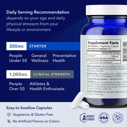 TRU NIAGEN Patented NAD Supplement for Brain Function, Anti Aging & Cell Regeneration, 300mg Niagen, 90 Servings | Supports Cellular Energy, Muscle | Nicotinamide Riboside (NR) Take 1 Daily | 1 Bottle - Maple Wellness Supplements