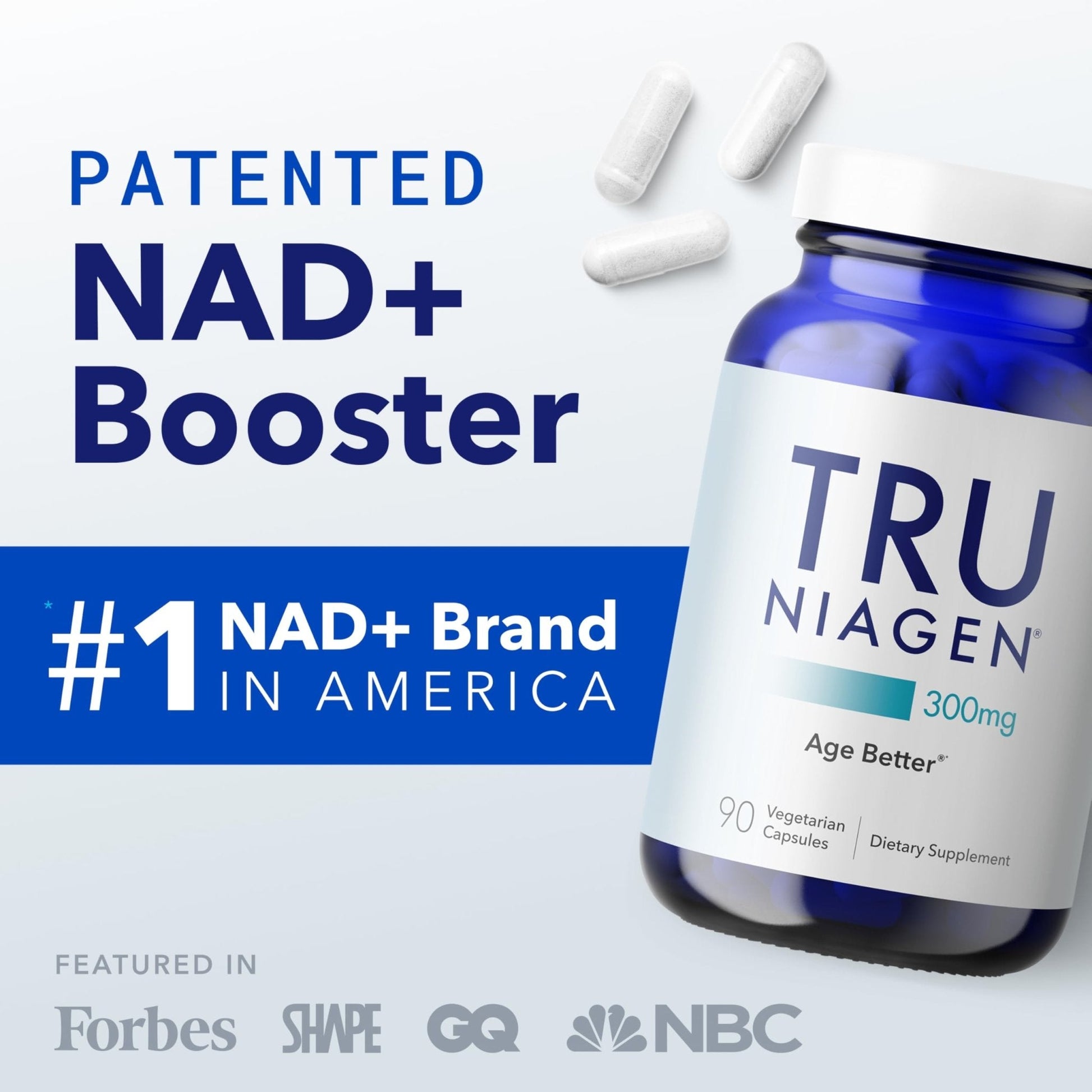 TRU NIAGEN Patented NAD Supplement for Brain Function, Anti Aging & Cell Regeneration, 300mg Niagen, 90 Servings | Supports Cellular Energy, Muscle | Nicotinamide Riboside (NR) Take 1 Daily | 1 Bottle - Maple Wellness Supplements