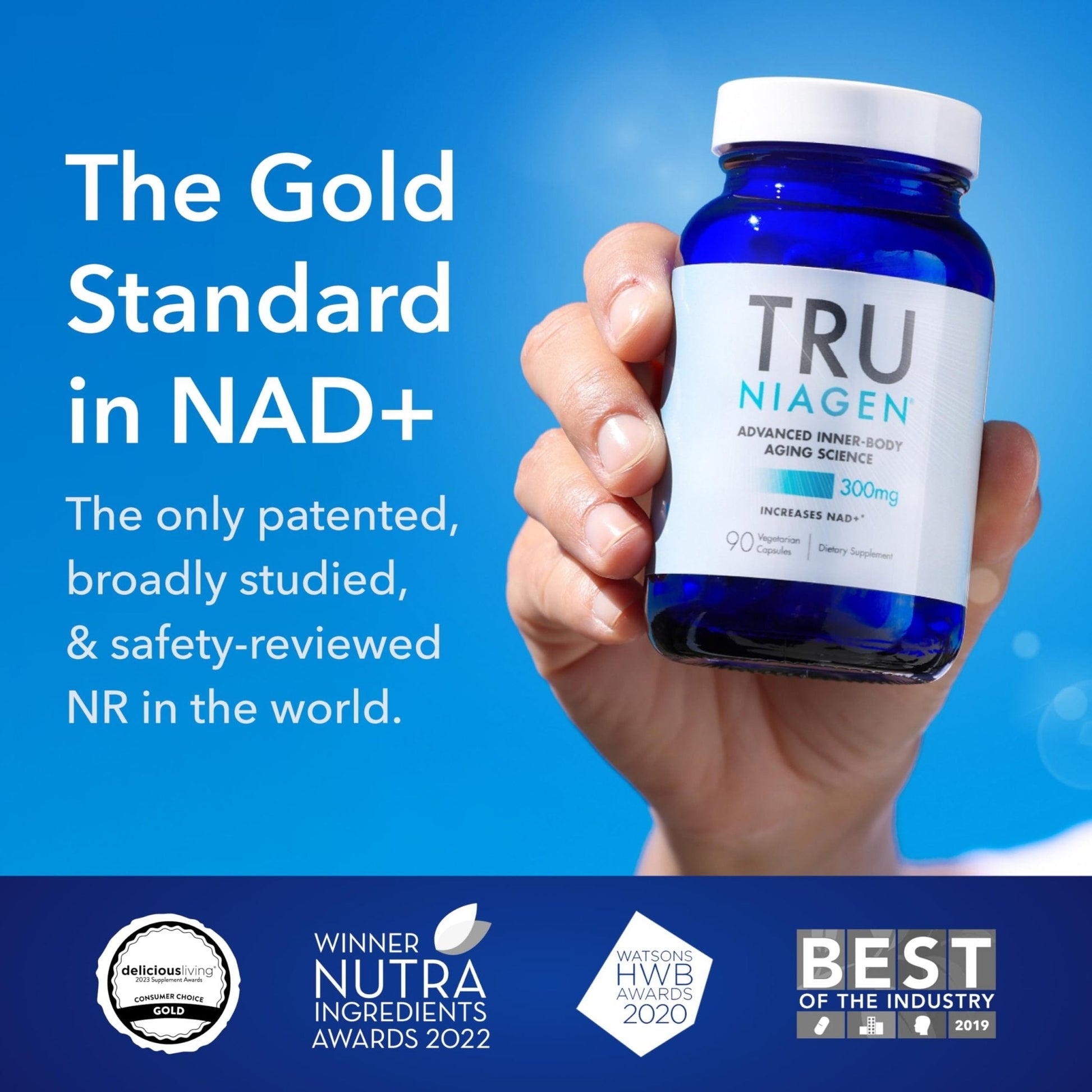 TRU NIAGEN Patented NAD Supplement for Brain Function, Anti Aging & Cell Regeneration, 300mg Niagen, 90 Servings | Supports Cellular Energy, Muscle | Nicotinamide Riboside (NR) Take 1 Daily | 1 Bottle - Maple Wellness Supplements