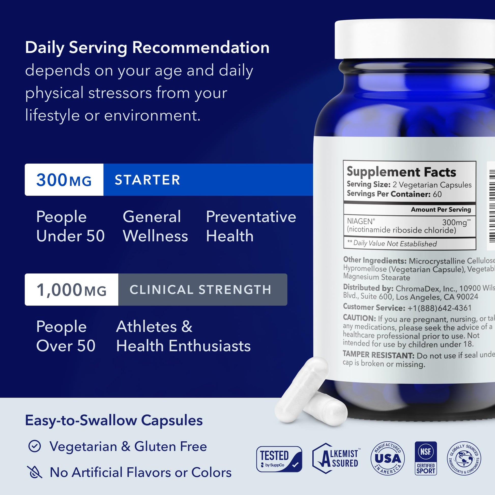 TRU NIAGEN Patented NAD Supplement for Brain Function, Anti Aging & Cell Regeneration, Niagen, 60 300mg Servings | Supports Cellular Energy, Muscle | Nicotinamide Riboside (NR) Take 2 Daily | 1 Bottle - Maple Wellness Supplements