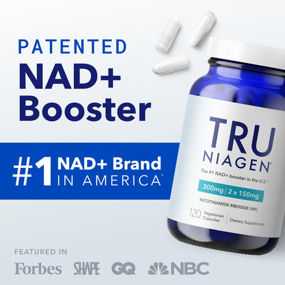 TRU NIAGEN Patented NAD Supplement for Brain Function, Anti Aging & Cell Regeneration, Niagen, 60 300mg Servings | Supports Cellular Energy, Muscle | Nicotinamide Riboside (NR) Take 2 Daily | 1 Bottle - Maple Wellness Supplements
