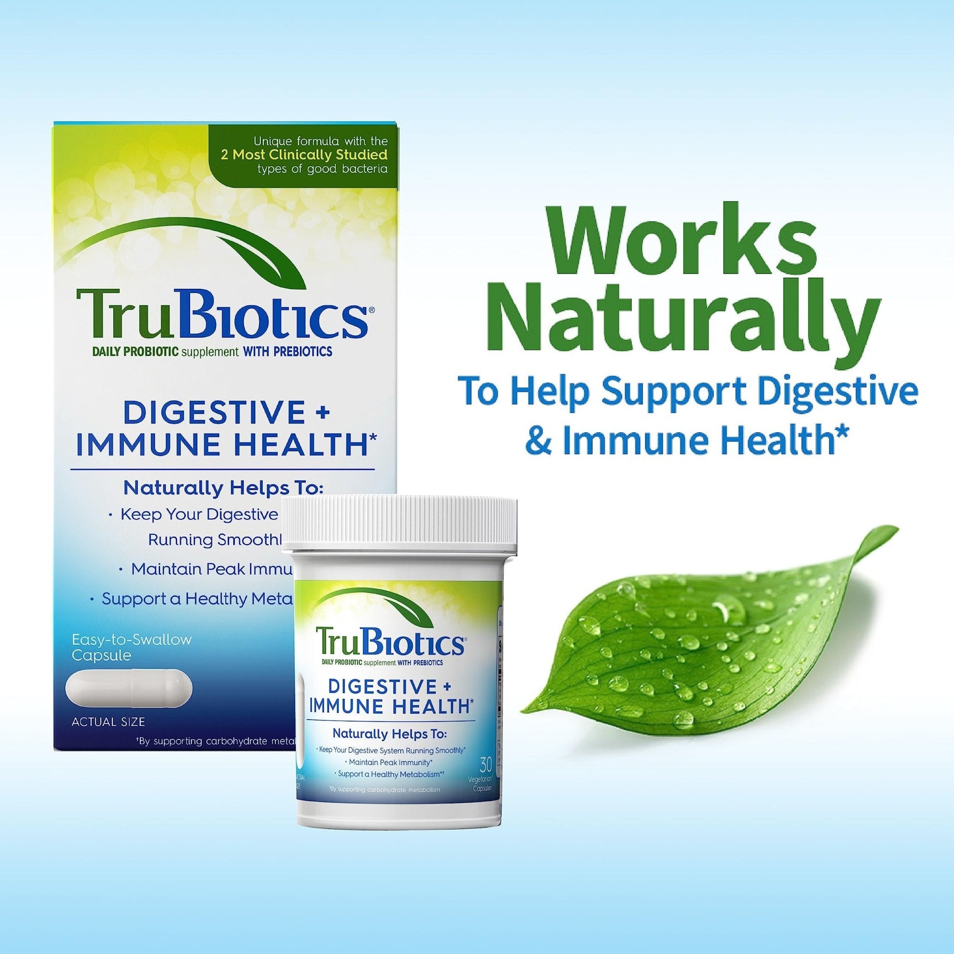 TruBiotics Probiotics for Digestive & Immune Health, Supports Regularity & Helps Relieve Abdominal Discomfort, Gas & Bloating, 2 Clinically Studied - Maple Wellness Supplements