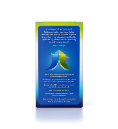 TruBiotics Probiotics for Digestive & Immune Health, Supports Regularity & Helps Relieve Abdominal Discomfort, Gas & Bloating, 2 Clinically Studied Probiotic Strains, Plus Prebiotics, 30 Capsules - Maple Wellness Supplements