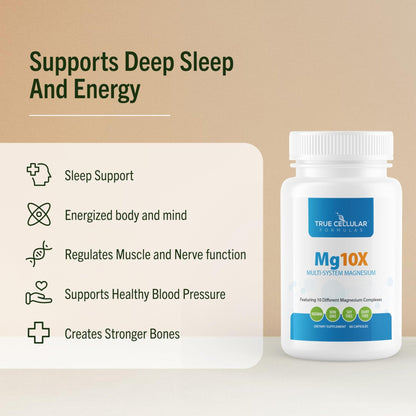 True Cellular Formulas Mg10X Multi-System Magnesium | Supplement to Support Sleep - 60 Capsules | Enhanced Sleep, Immune System & Metabolic Support | Includes Magnesium Glycinate, Citrate and More - Maple Wellness Supplements