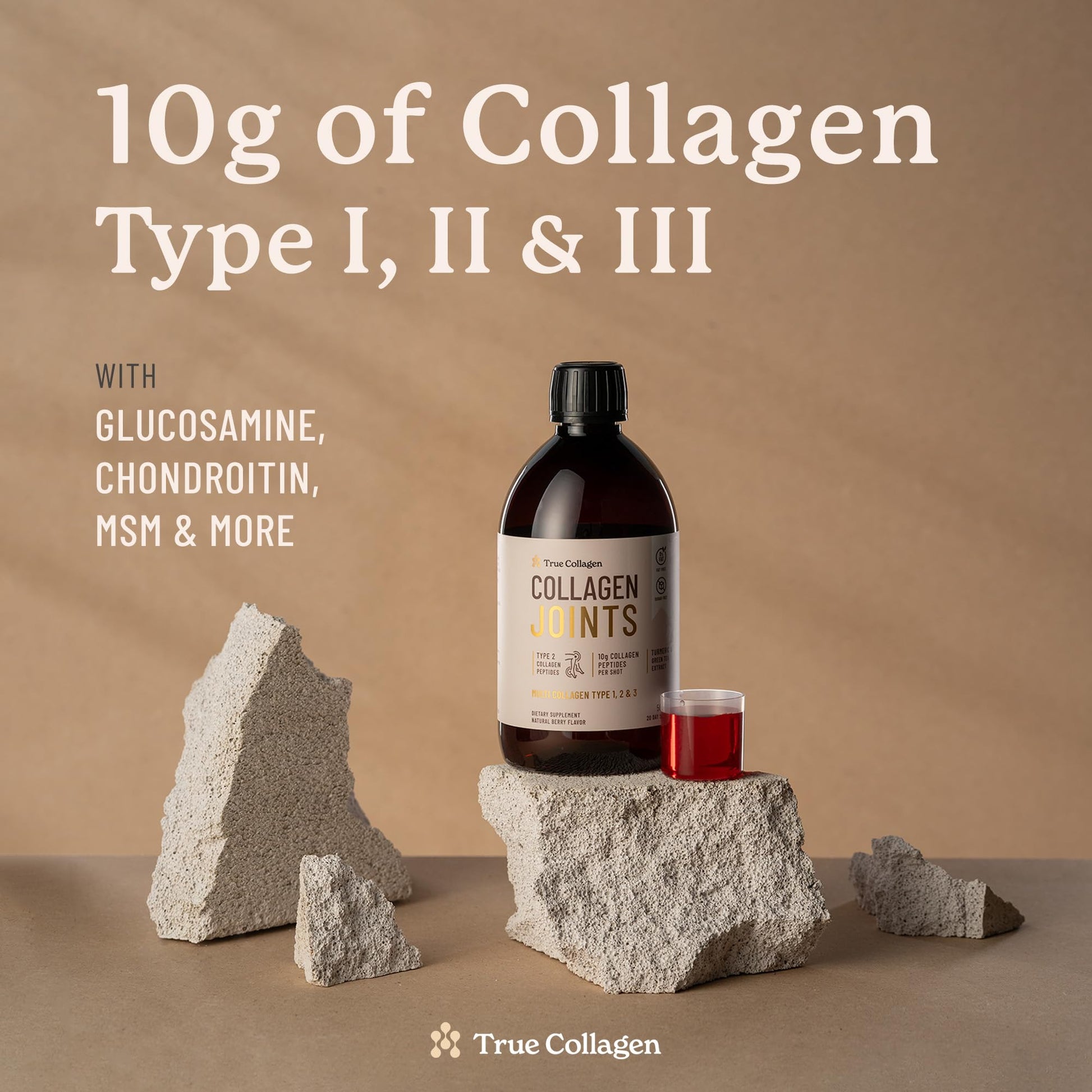True Collagen Joints | 10,000 mg Hydrolyzed Collagen Liquid Supplement - 500 ml, 20 Day Supply | Glucosamine, MSM and Chondroitin for Healthy Joints | Fat-Free, Sugar-Free, 100% Natural Berry Flavor - Maple Wellness Supplements