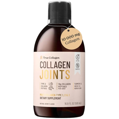 True Collagen Joints | 10,000 mg Hydrolyzed Collagen Liquid Supplement - 500 ml, 20 Day Supply | Glucosamine, MSM and Chondroitin for Healthy Joints | Fat-Free, Sugar-Free, 100% Natural Berry Flavor - Maple Wellness Supplements