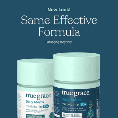 True Grace Daily Men’s Multivitamin 50+ - 60 Easy-to-Swallow Tablets - Immune, Energy, Longevity & Memory Support - Maple Wellness Supplements