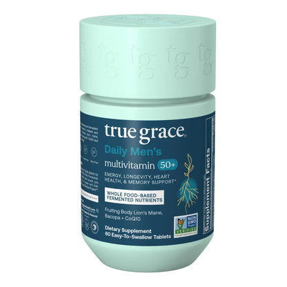 True Grace Daily Men’s Multivitamin 50+ - 60 Easy-to-Swallow Tablets - Immune, Energy, Longevity & Memory Support - Maple Wellness Supplements