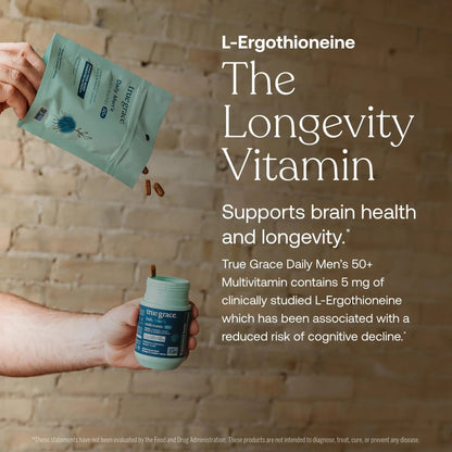 True Grace Daily Men’s Multivitamin 50+ - 60 Easy-to-Swallow Tablets - Immune, Energy, Longevity & Memory Support - Maple Wellness Supplements