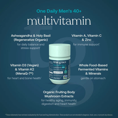 True Grace Men's 40+ One Daily Multivitamin Fermented Minerals, Organic Adaptogens & Mushrooms Whole Body Balance Immune - Maple Wellness Supplements