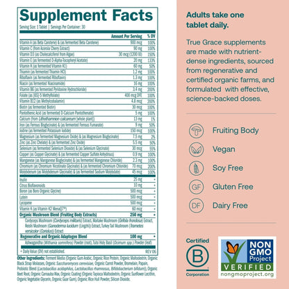 True Grace One Daily Women’s Multivitamin Fermented Minerals, Organic Adaptogens & Mushrooms Whole Body Balance, Immune, Energy, Beauty Support - Maple Wellness Supplements