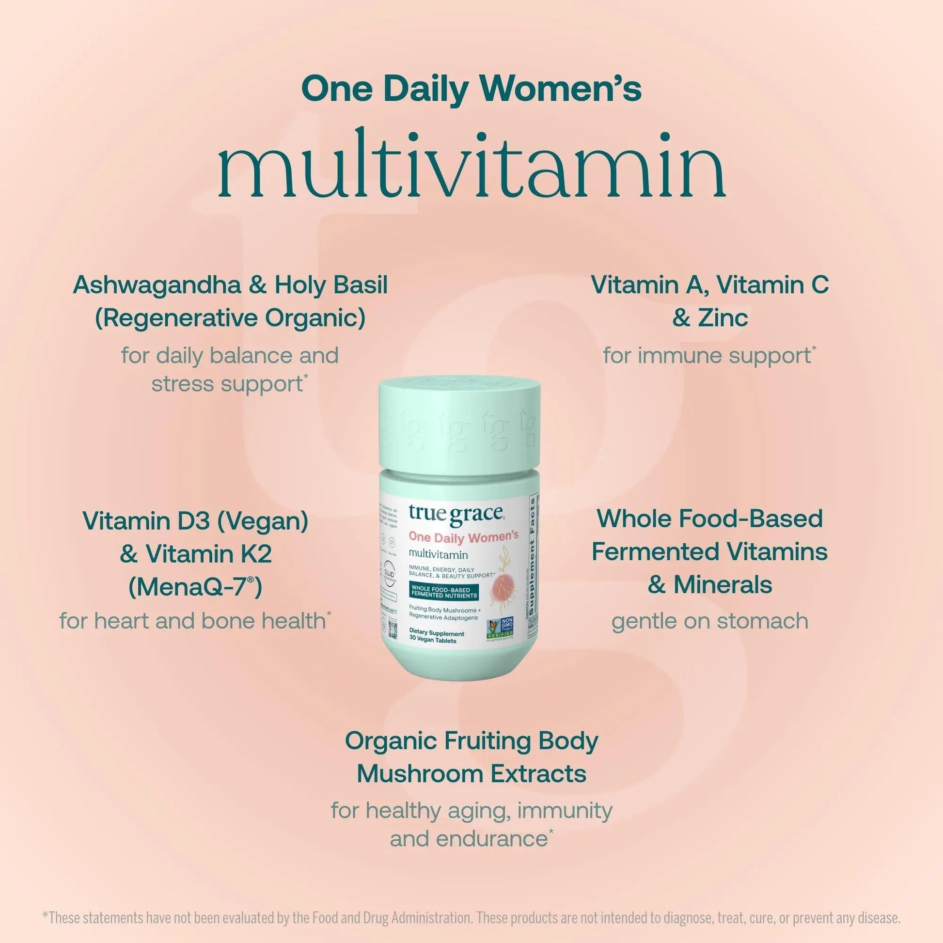 True Grace One Daily Women’s Multivitamin Fermented Minerals, Organic Adaptogens & Mushrooms Whole Body Balance, Immune, Energy, Beauty Support - Maple Wellness Supplements