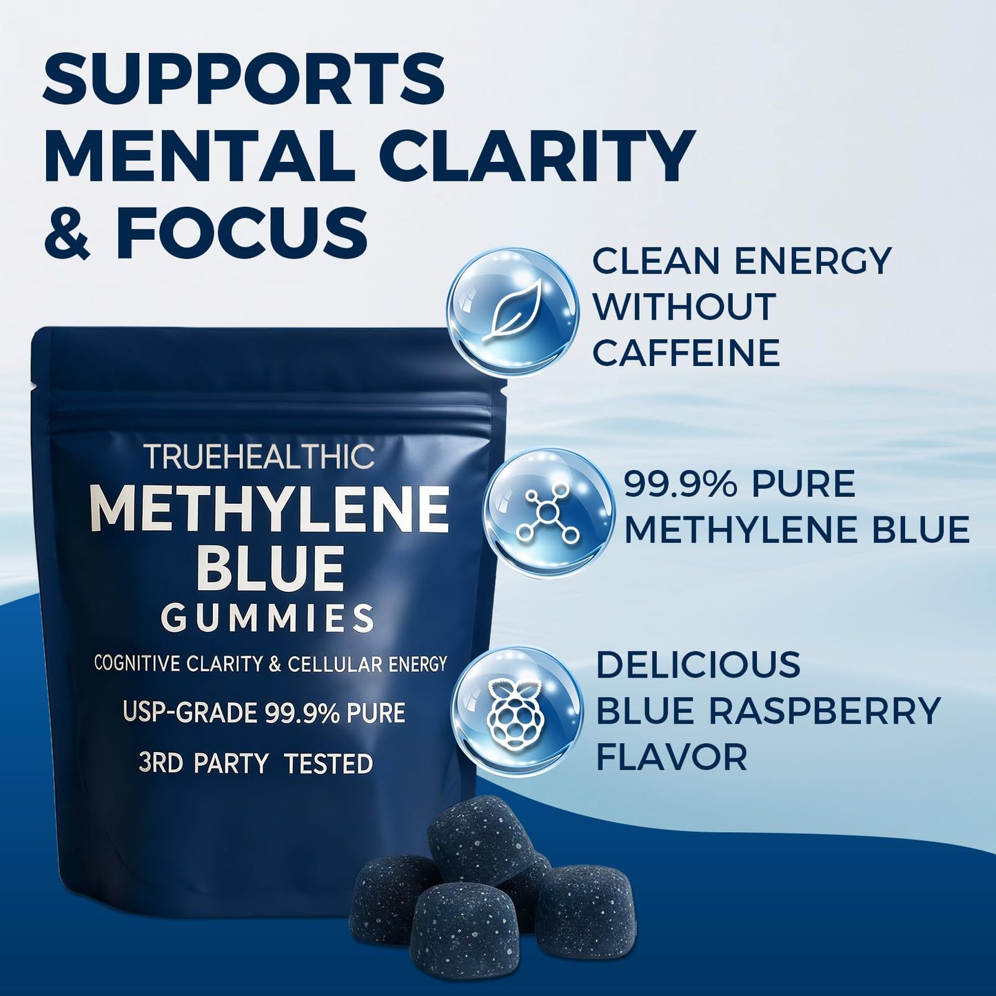 TRUEHEALTHIC Methylene Blue Gummies, for Cognitive Support & Mental Focus, Clean 5mg of Methylene Blue Per Gummy, - Maple Wellness Supplements