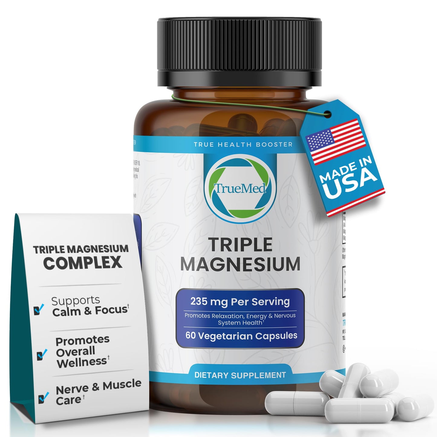 Truemed Triple Magnesium Complex Supplement 235mg with Magnesium Citrate, Malate & Lysinate Chelate | Magnesium Supplement for Sleep, Muscle Relaxation, Energy & Nerve Support | 60 Capsules, USA Made - Maple Wellness Supplements