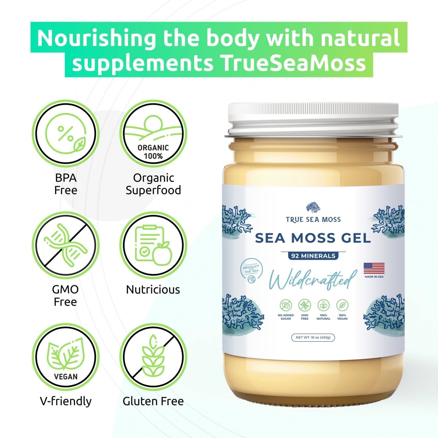 TrueSeaMoss Wildcrafted Irish Sea Moss Gel – Nutritious Raw Seamoss Rich in Minerals - Maple Wellness Supplements