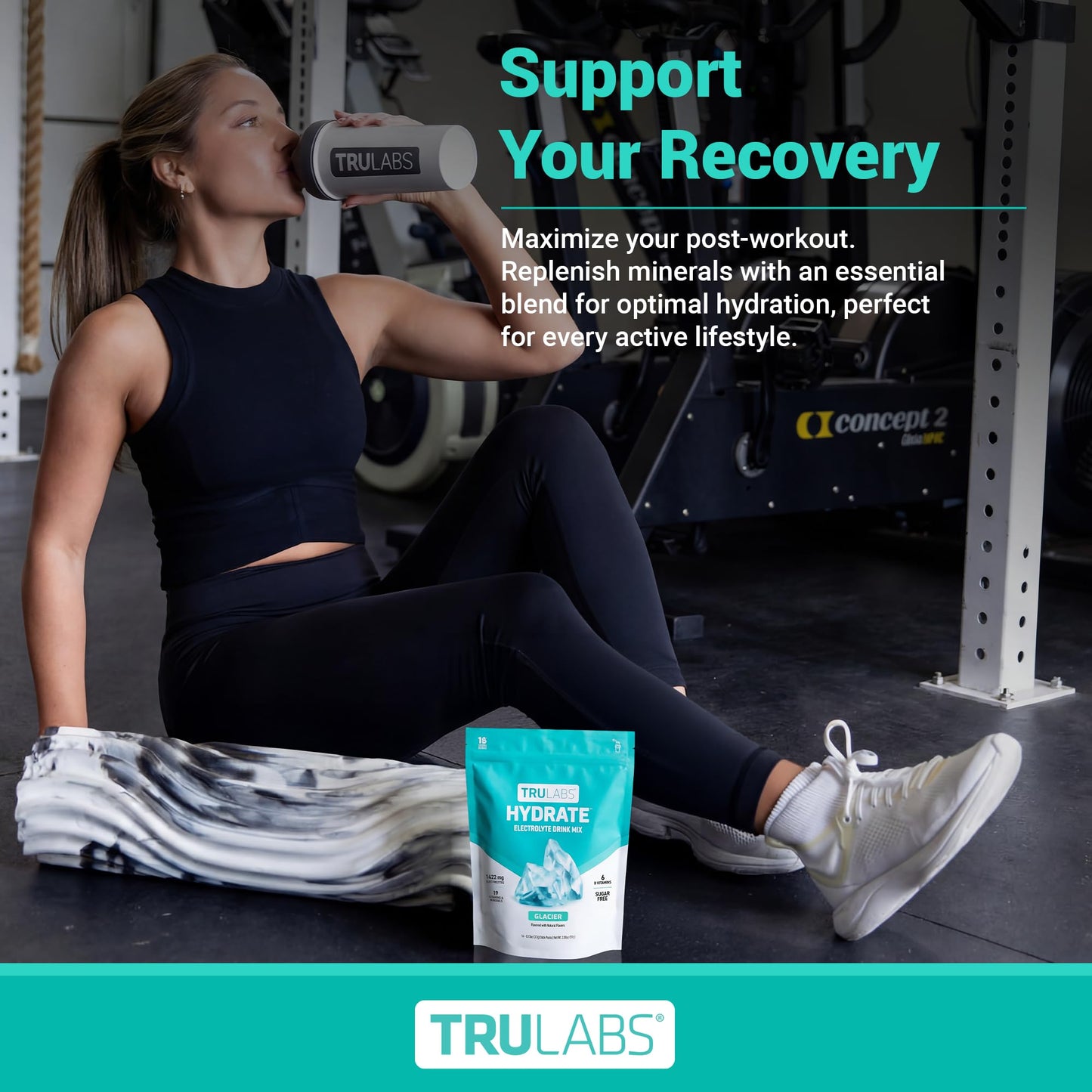 TRULABS Hydrate Electrolyte Drink Mix – Glacier Flavor, Sugar-Free Hydration Packets with 1422 mg Electrolytes & 19 Vitamins & Minerals, Monk Fruit Sweetened, On-the-Go Sticks (16 Count) - Maple Wellness Supplements