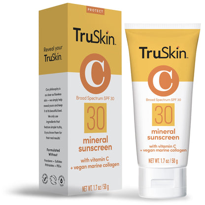 TruSkin Mineral Sunscreen SPF 30 for Face - Zinc Oxide Broad Spectrum Protection with Squalane, Vitamin C & Marine Collagen - Maple Wellness Supplements