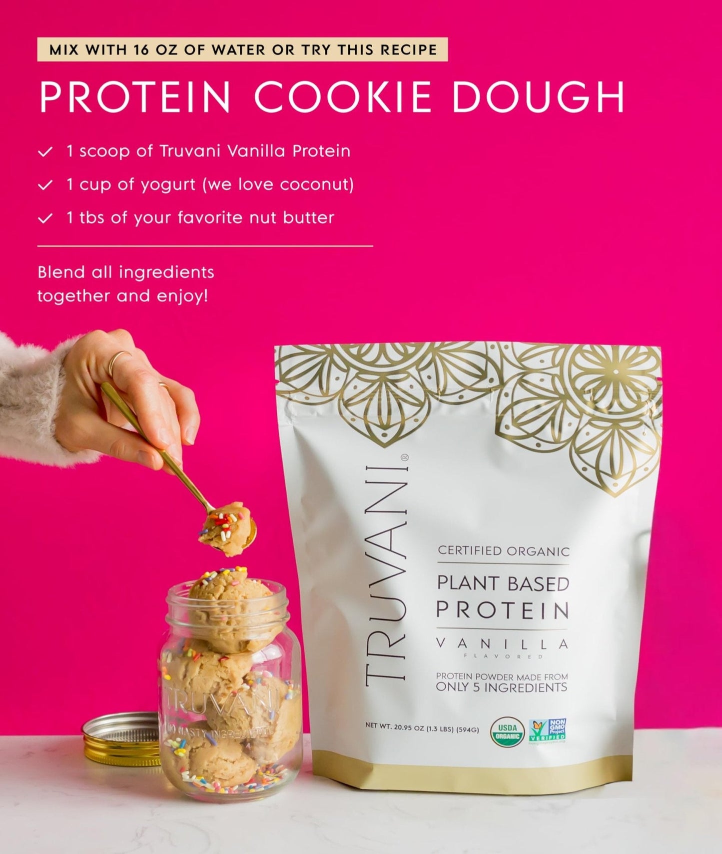 Truvani Organic Plant Based Protein Powder | Vanilla | 20g Pea Protein | 18 Servings | Vegan & Keto | Gluten & Dairy Free | Low Carb | No Added Sugar - Maple Wellness Supplements