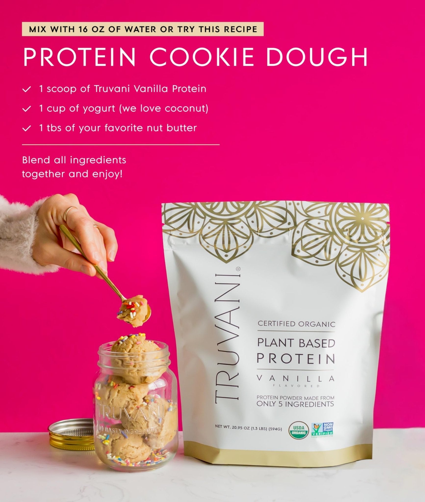 Truvani Organic Plant Based Protein Powder | Vanilla | 20g Pea Protein | 18 Servings | Vegan & Keto | Gluten & Dairy Free | Low Carb | No Added Sugar - Maple Wellness Supplements