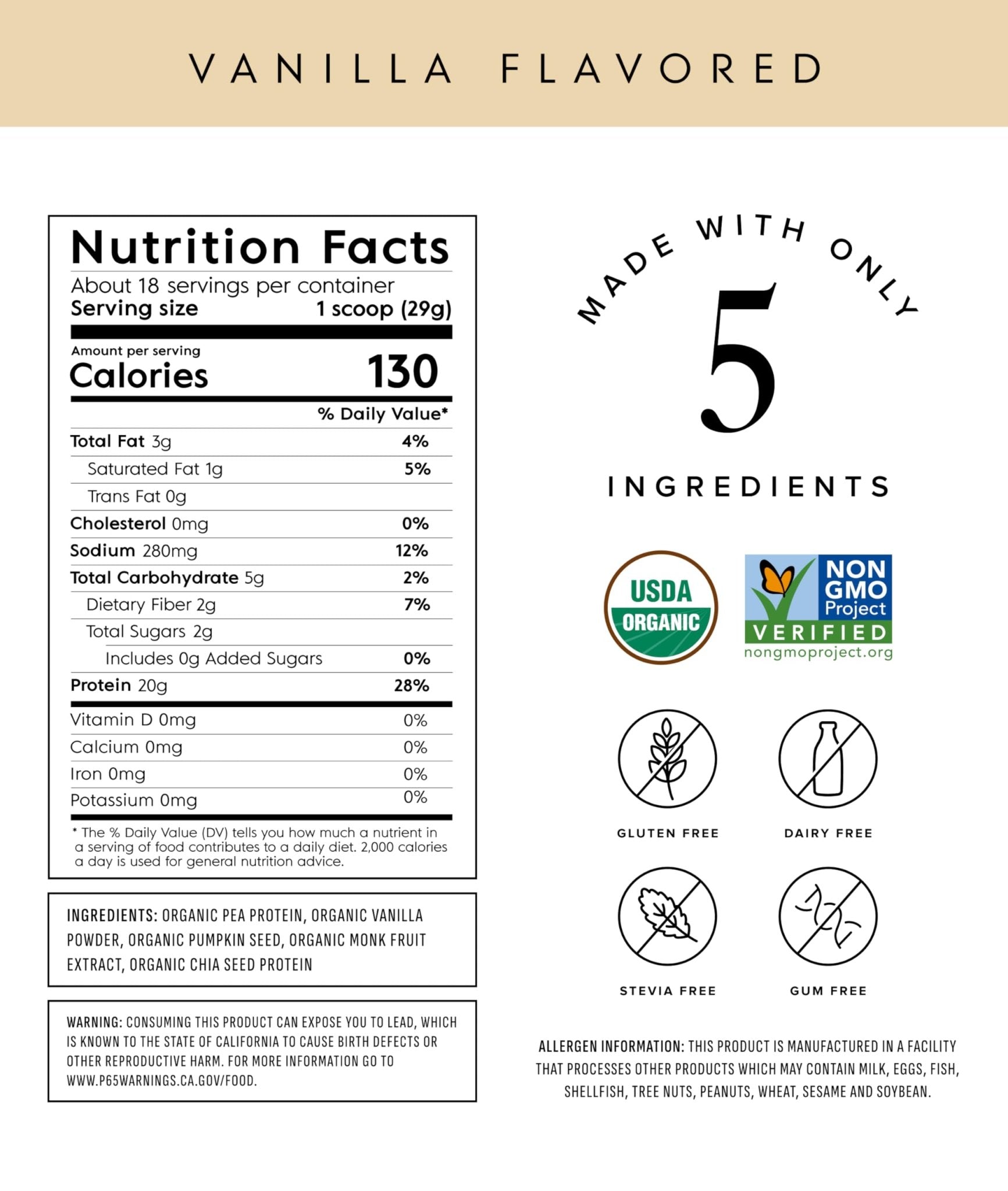 Truvani Organic Plant Based Protein Powder | Vanilla | 20g Pea Protein | 18 Servings | Vegan & Keto | Gluten & Dairy Free | Low Carb | No Added Sugar - Maple Wellness Supplements