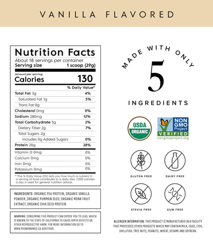 Truvani Organic Plant Based Protein Powder | Vanilla | 20g Pea Protein | 18 Servings | Vegan & Keto | Gluten & Dairy Free | Low Carb | No Added Sugar - Maple Wellness Supplements