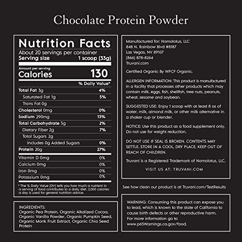 Truvani Organic Vegan Protein Powder Chocolate - 20g of Plant Based Protein, Organic - Maple Wellness Supplements