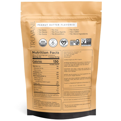 Truvani Organic Vegan Protein Powder Peanut Butter - 20g of Plant Based Protein, Powder - Maple Wellness Supplements
