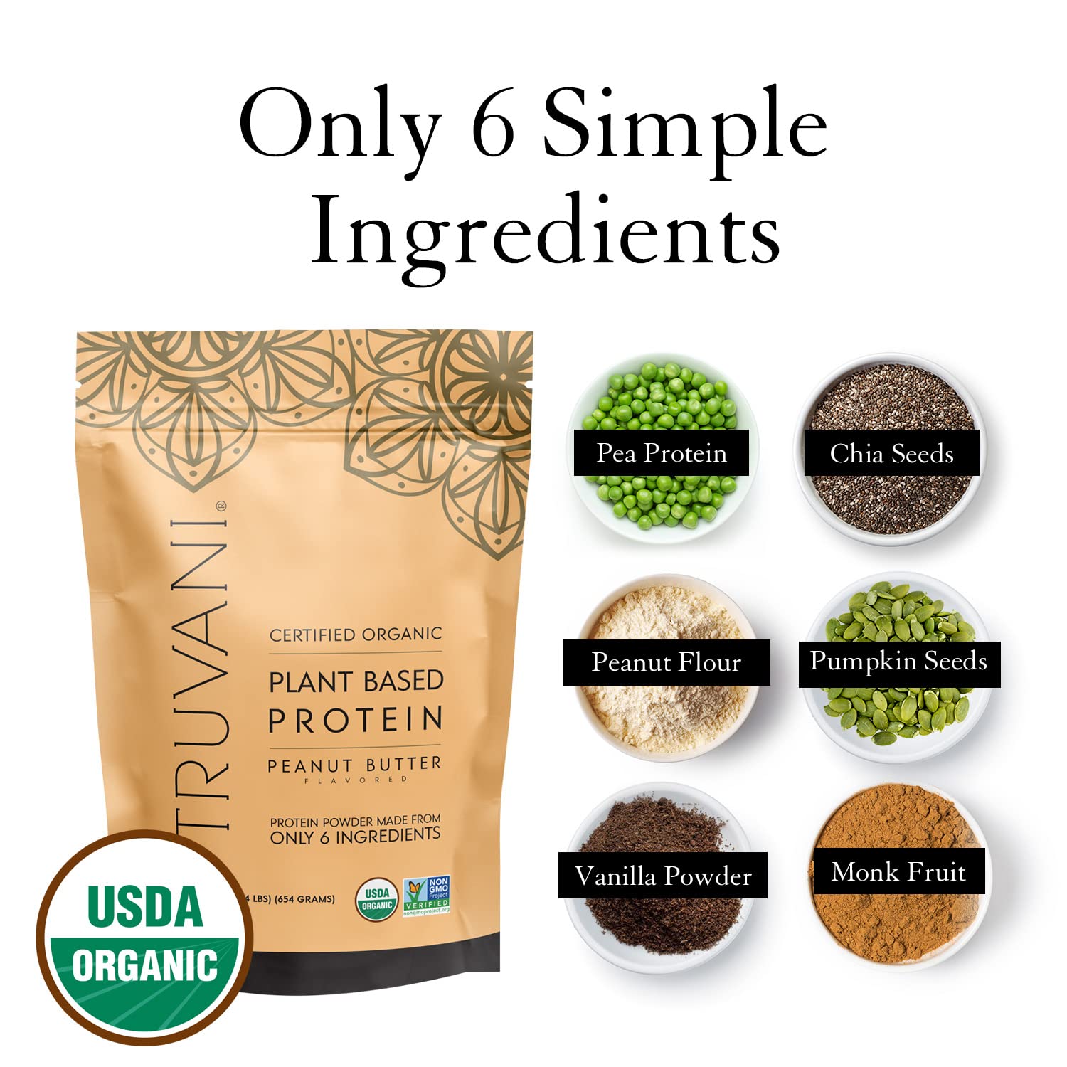 Truvani Organic Vegan Protein Powder Peanut Butter - 20g of Plant Based Protein, Powder - Maple Wellness Supplements