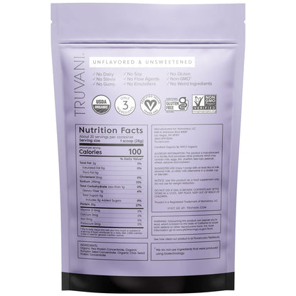 Truvani Organic Vegan Protein Powder Unflavored - 20g of Plant Based Protein, Organic - Maple Wellness Supplements