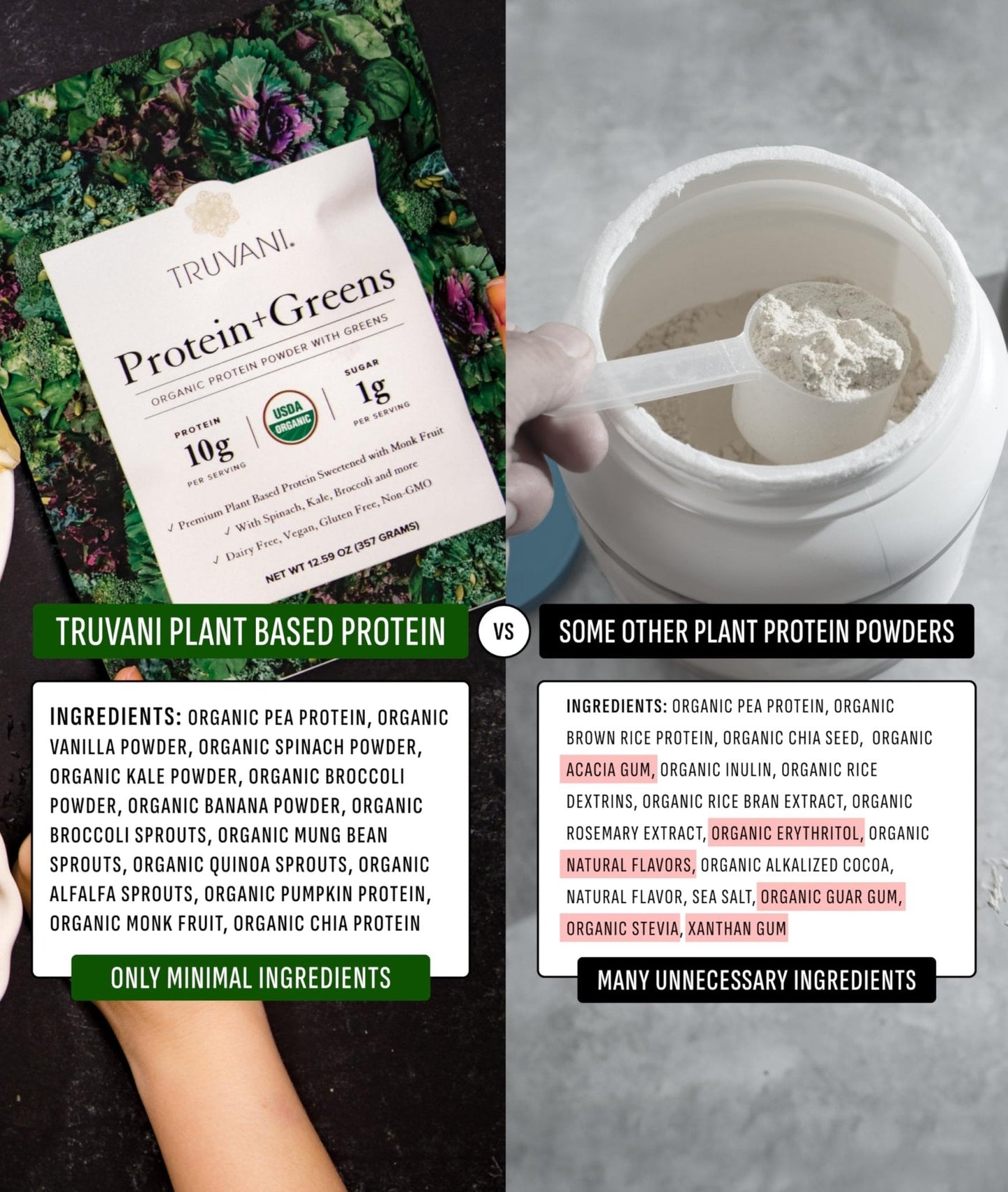 Truvani Protein + Greens Supplement | Spinach, Kale & Broccoli | 10g Organic Plant Based Protein | 20 Servings | USDA Organic | Gluten & Dairy Free - Maple Wellness Supplements