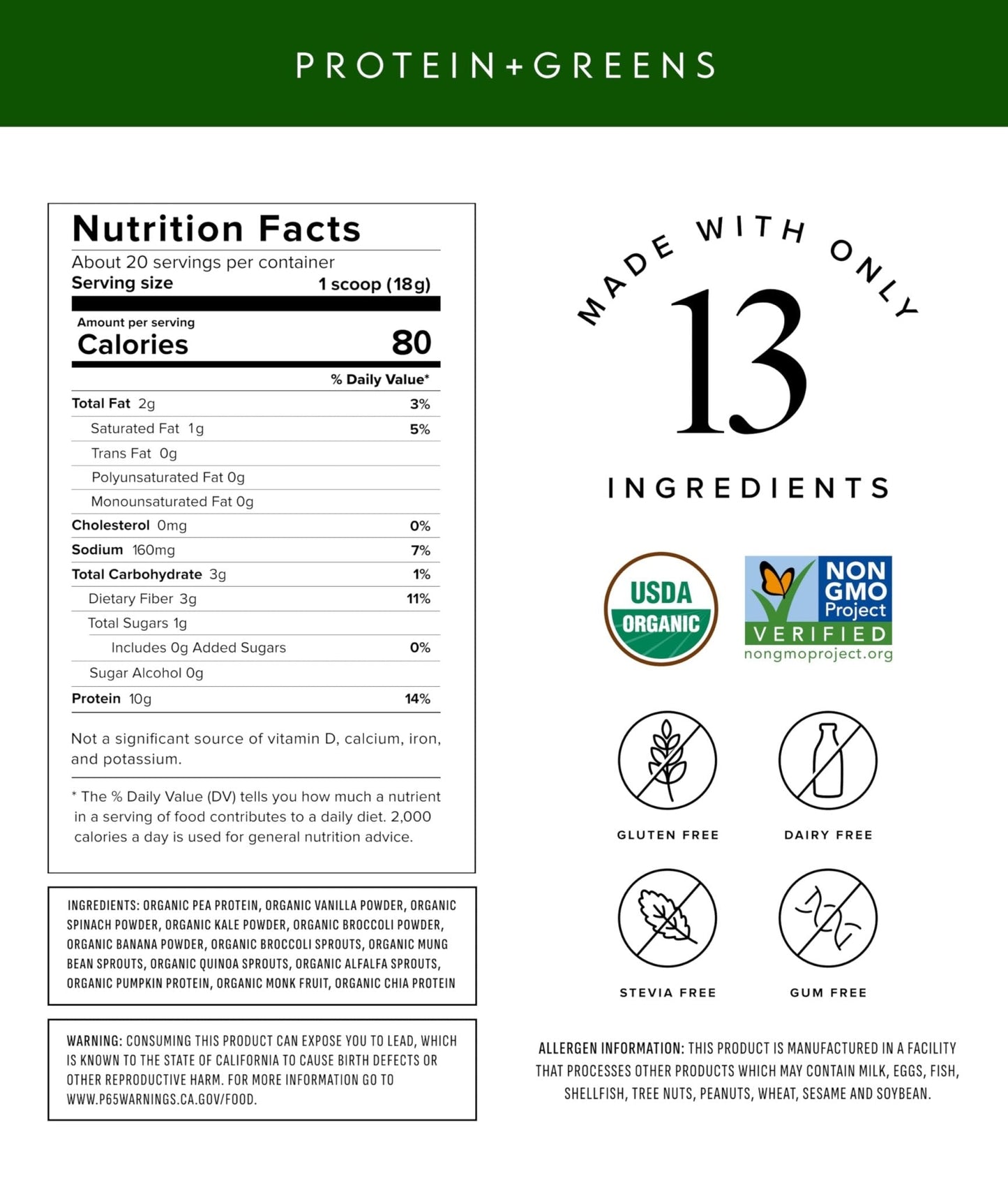 Truvani Protein + Greens Supplement | Spinach, Kale & Broccoli | 10g Organic Plant Based Protein | 20 Servings | USDA Organic | Gluten & Dairy Free - Maple Wellness Supplements