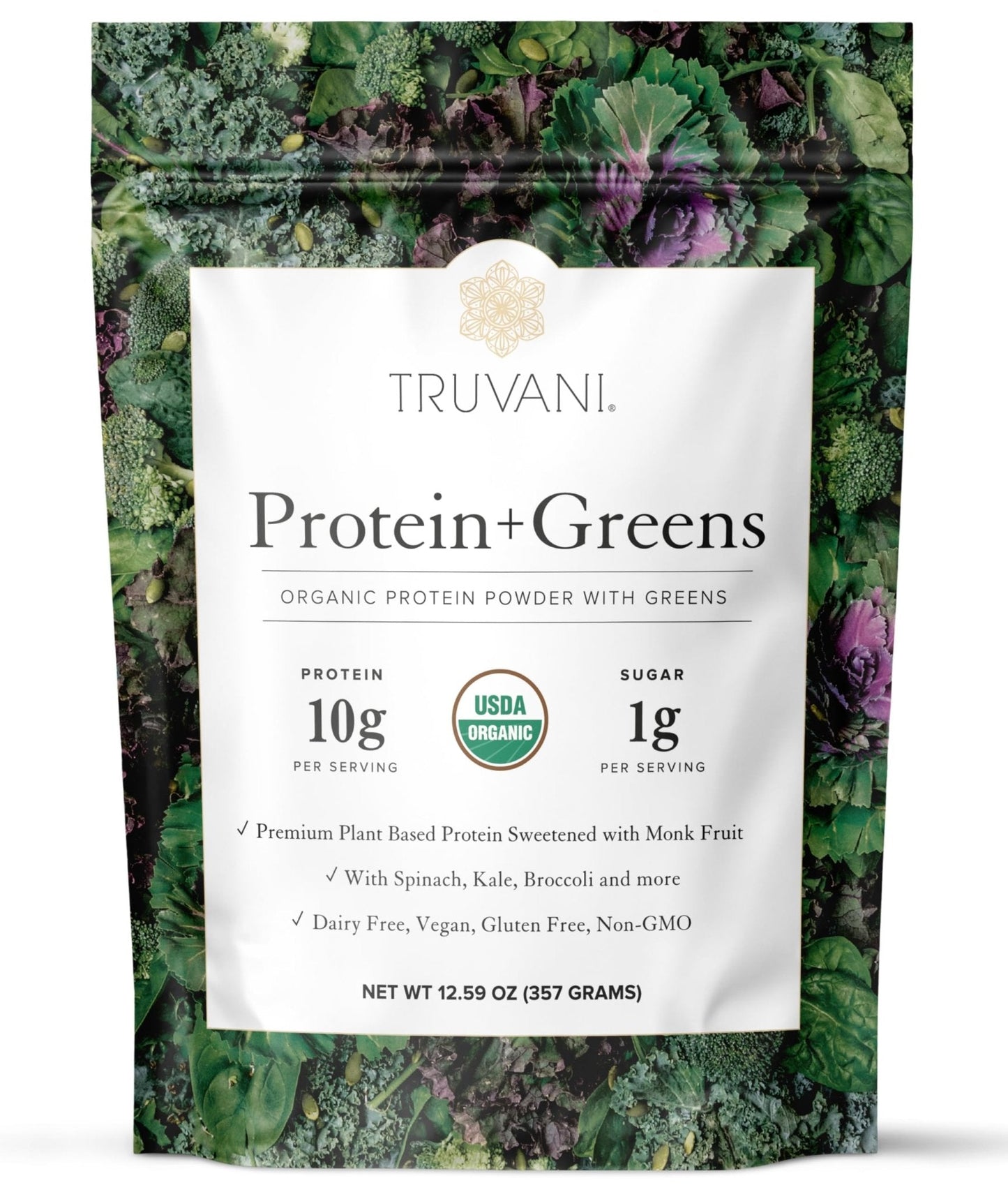Truvani Protein + Greens Supplement | Spinach, Kale & Broccoli | 10g Organic Plant Based Protein | 20 Servings | USDA Organic | Gluten & Dairy Free - Maple Wellness Supplements