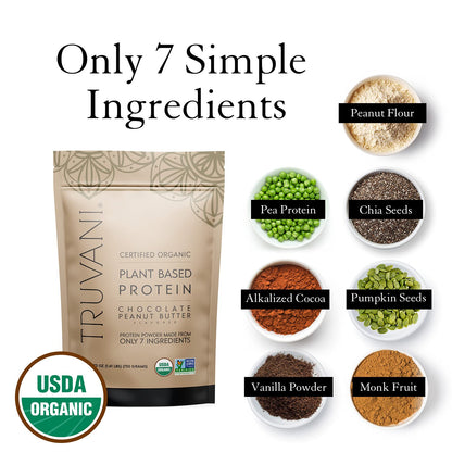 Truvani Vegan Chocolate Peanut Butter Protein Powder - 20g Plant-Based Protein, Gluten - Maple Wellness Supplements