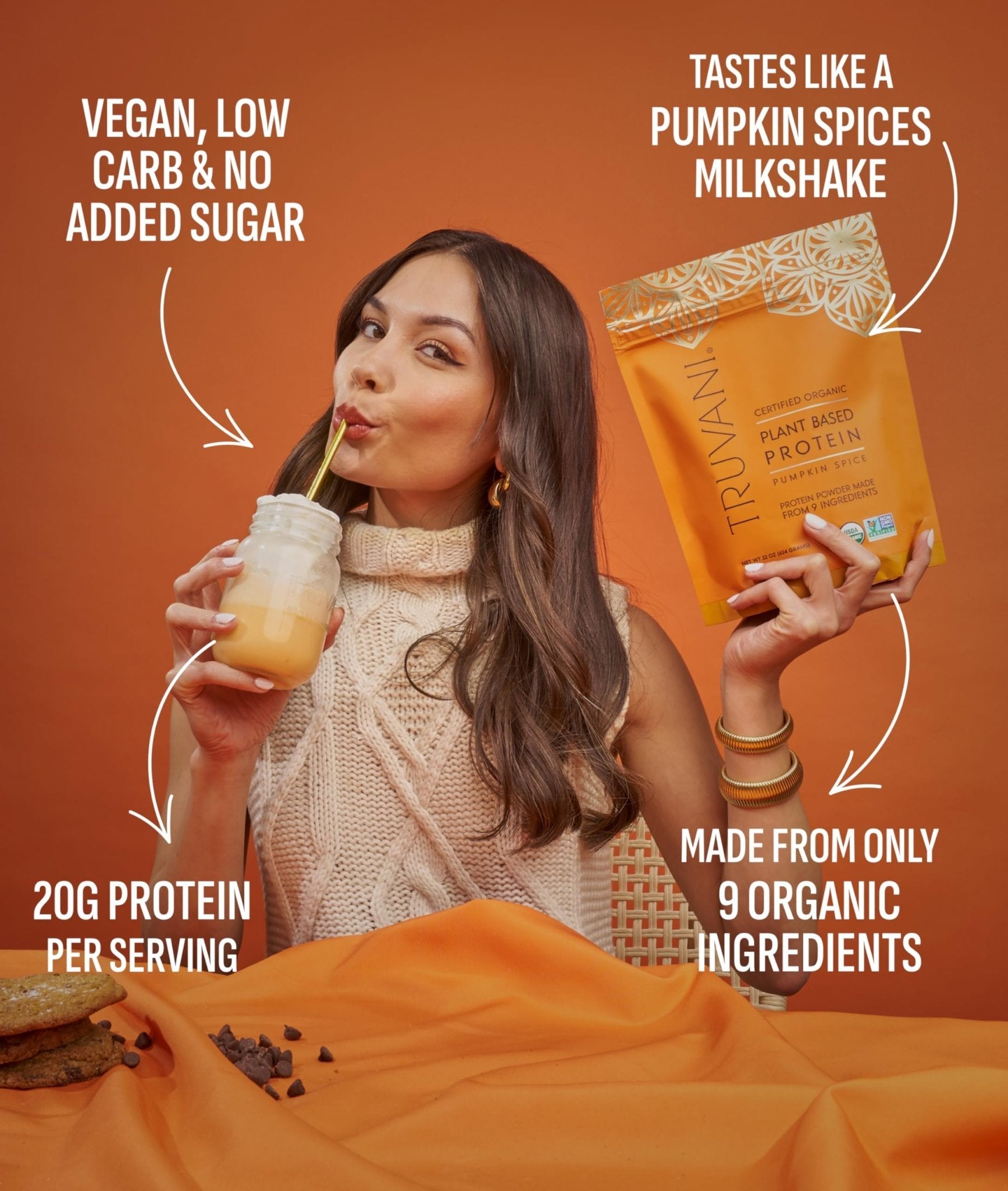 Truvani Vegan Pea Protein Powder | Pumpkin Spice | 20g Organic Plant Based Protein | 20 Servings | Keto | Gluten & Dairy Free - Maple Wellness Supplements