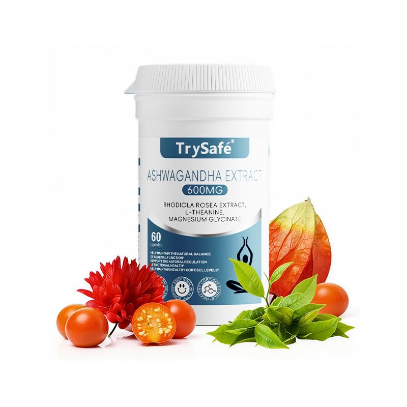 TrySafe 1100MG Cortisol Supplements for Women and Man with 600MG Ashwagandha, 200MG Rhodiola Rosea, 200MG L-Theanine, 100MG Magnesium Glycinate | for Healthy Stress Response*, Mood* - Maple Wellness Supplements