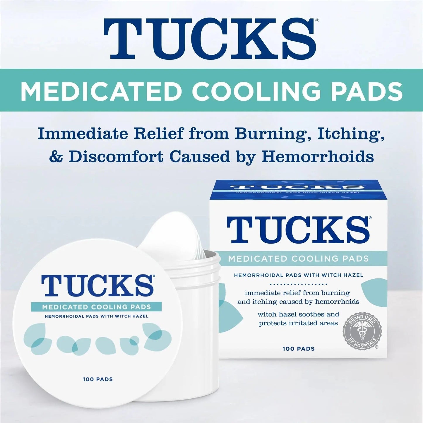 TUCKS Medicated Cooling Pads, 100 Count – Hemorrhoid Pads with Witch Hazel, Cleanses Sensitive Areas, Protects from Irritation, Hemorrhoid Treatment, Medicated Pads Used by Hospitals - Maple Wellness Supplements