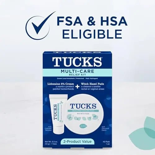 Tucks Multi-Care Relief Kit – 40 Count Witch Hazel Pads & 0.5 oz. Lidocaine Cream - Protects from Irritation, Hemorrhoid Treatment Medicated Pads Used by Hospitals - Maple Wellness Supplements