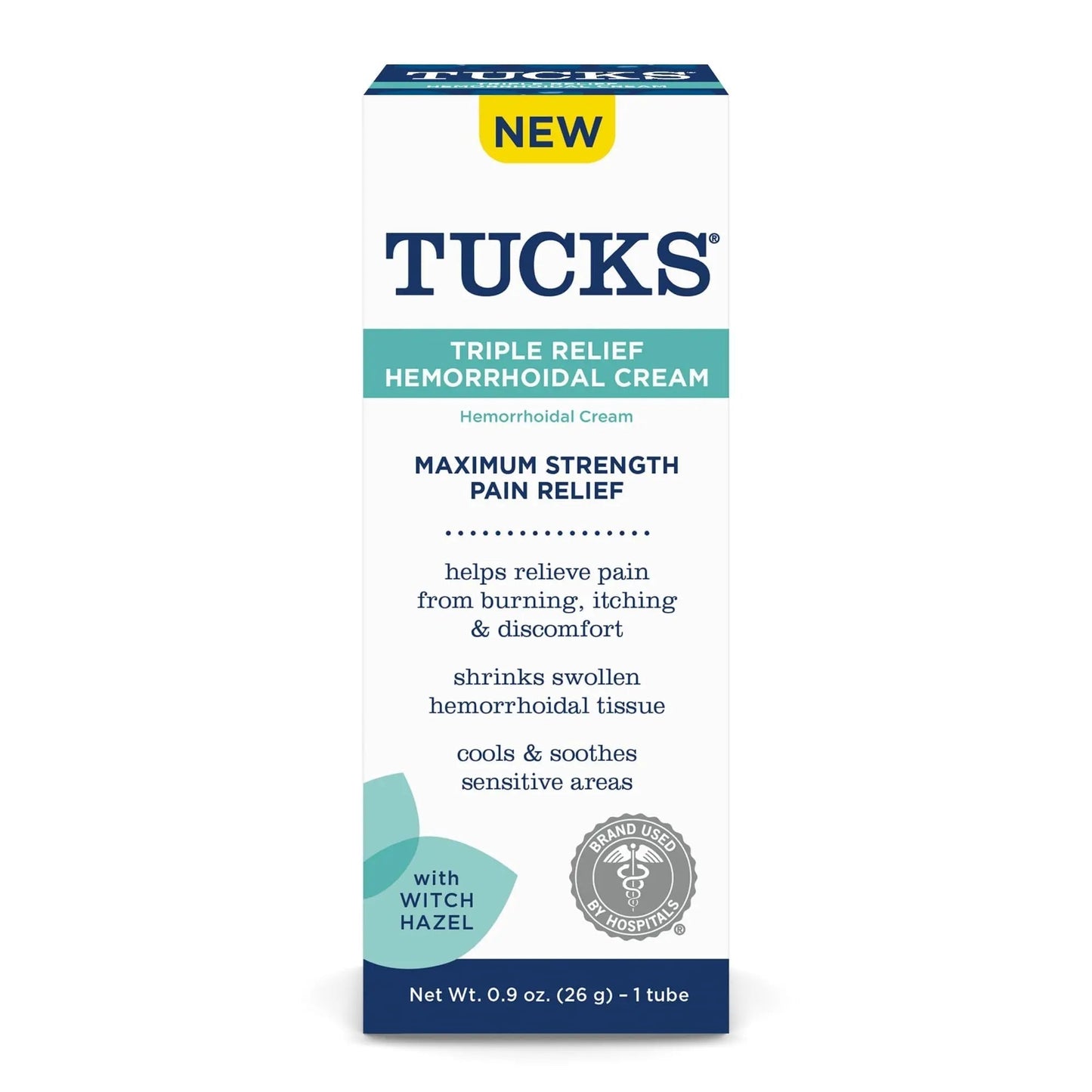 Tucks Triple Relief Hemorrhoidal Cream, Maximum Strength Pain Relief from Burning, Itching and Discomfort, with Witch Hazel, Treatment, Brand Used by Hospitals, 0.9oz. (26g) - Maple Wellness Supplements