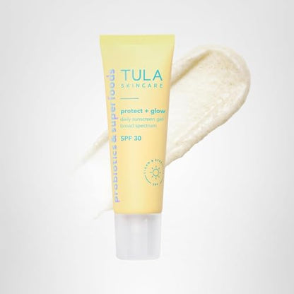 TULA Skin Care Protect + Glow Daily Sunscreen - Gel, Broad Spectrum SPF 30, Skincare-First, Non-Greasy, Non-Comedogenic and Reef-Safe with Pollution and Blue Light Protection, Regular, 1.7 fl oz. - Maple Wellness Supplements