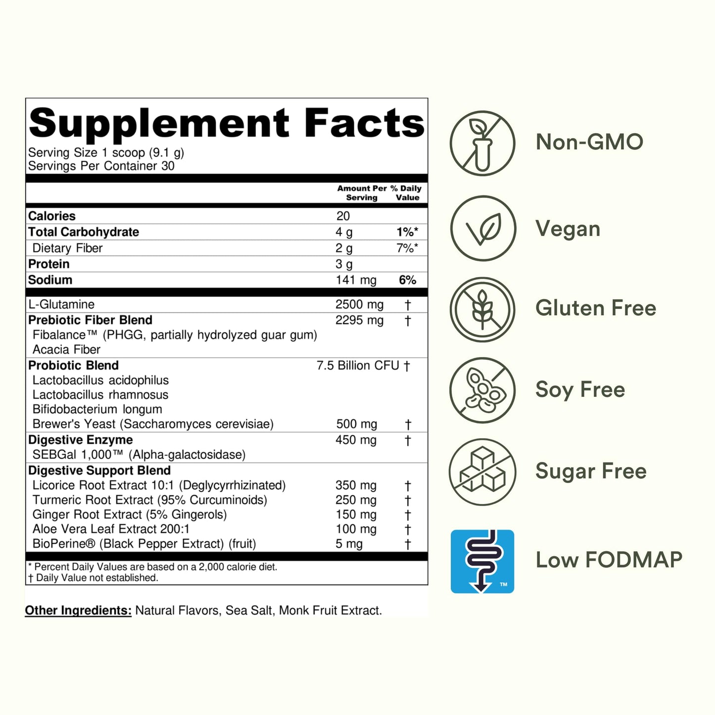 TumLove IBS Relief & Digestive Support Powder – Low FODMAP Certified, Probiotics, Prebiotics, Digestive Enzymes, L-Glutamine & 5 Soothing Herbs - Maple Wellness Supplements